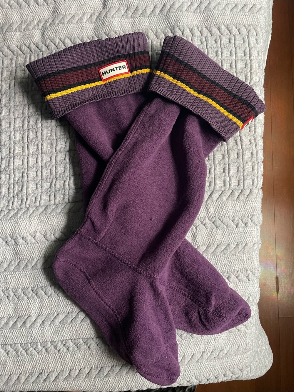Hunter Deep Purple Rain Boot Socks with Striped Cuff